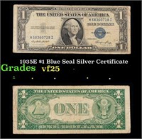 1935E $1 Blue Seal Silver Certificate Grades vf+