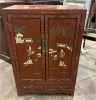 Mid Century Red Lacquer Chinoiserie Cabinet