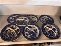 7 Antique Blue Willow Chop Platter Plates