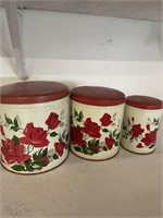 Vintage Floral Parmeco Tin Stackable Canisters (3)