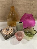 Bubble glass vase, shell, ceramic, glass