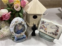 Birdhouse, new baby vase, Mary and Child lamp