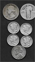 7-coin Lot Silver FDR Dimes & Walking Liberty