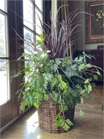 LARGE SILK GRASS FLORAL IN BASKET PLANTER(1 OF 2)