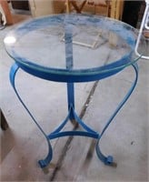 Metal framed glass top accent table, 20" x 30"