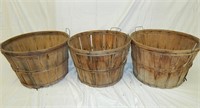 3 Vintage Wooden Slat Bushel Baskets