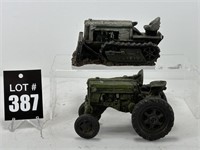 Resin Bulldozer Figurine and Tractor Figurine