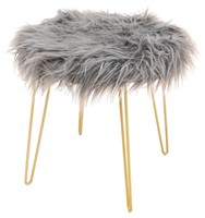 Modern Gray Faux Fur & Gold-Toned Stool