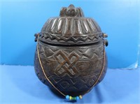 Hand Carved Cambodia Lidded Wooden Bowl