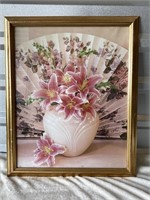 Still Life Floral with Fan Lithograph