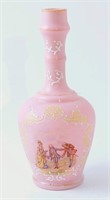 Pink Milk Glass & Enamelled Vase