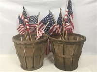 Primitive baskets and American Flags.