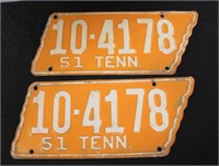 Pair of orange 1951 TN license plates