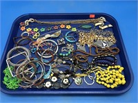 Lot Of Colorful Vintage Necklaces, Bracelets, Pins