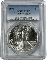 1990 1oz American Silver Eagle PCGS MS69