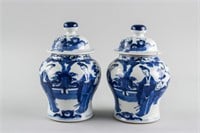 Pair Chinese B & W Porcelain Jar Double Ring Mark