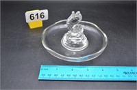 Clear glass leaping fish trinket dish