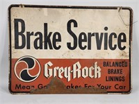 VINTAGE METAL GREY ROCK BRAKE SERVICE SIGN