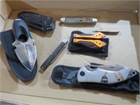 COLL OF POCKET KNIVES 1 CASE , SHEATHS AND MISC