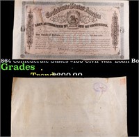 1864 Confederate States $100 Civil War Loan Bond G