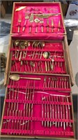 Box set of brass flatware - knives, forks and