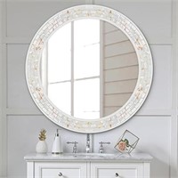 Round Wall Mirror 30 Inch, White Circle Bathroom M