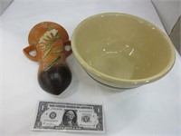 Vintage bowl and Roseville wall vase