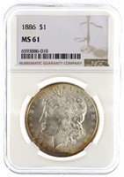 1886 Philadelphia MS61 Morgan Silver Dollar