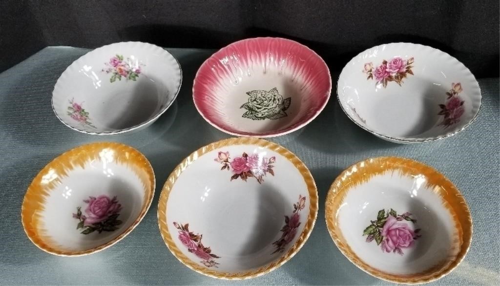 3-Vintage Lusterware Orange/Roses Bowls