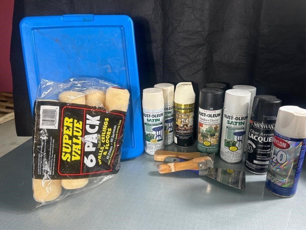 Lot of Spray Paint  Scrapers, Putty Knife
