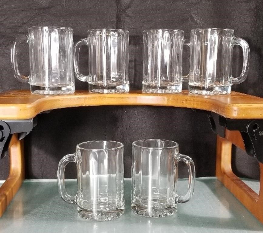 6-Clear Glass Small Mugs Vintage 4.5 inc