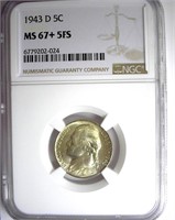 1943-D Nickel NGC MS-67+ 5FS LISTS FOR $385