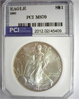 2002 Silver Eagle PCI MS-70 LISTS FOR $315