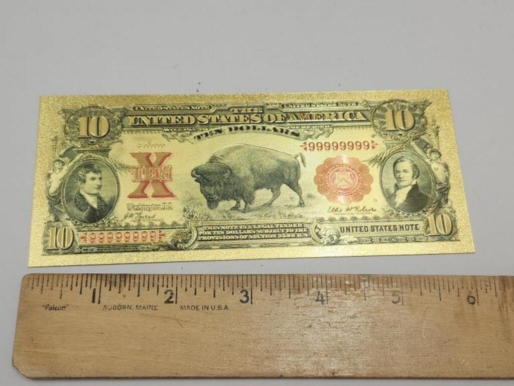 24K Gold Plated Buffalo Bill Ten Dollar Foil Bill