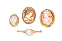 THREE ANTIQUE GOLD CAMEO BROOCHES, 29g