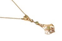 ANTIQUE 14K GOLD PERIDOT NECKLACE, 4g