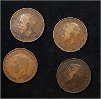 Group of 4 Coins, Great Britain Pennies, 1913, 191