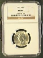 US Coins 1951-S Washington Quarter MS65 NGC