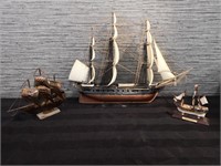 Lot of 3 Miniature, Metal and Model Sailboats