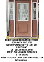RH Prehung Fiberglass Exterior Door w/ Sidelites