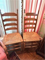 Lovely Pair of Ladder Back Chairs Rush Seat