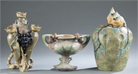 3 Bohemian sculptural art pottery vases.
