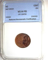 Error ND Cent NNC MS64 RB Off Center