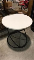 Round white side table with black metal base 19