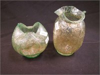 Two Dugan Glass Gold Frit pinched vases,