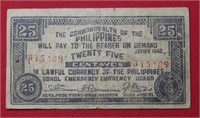 1942 Philippines 25 Cent Emergency Currency