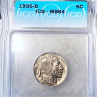 1936-D Buffalo Head Nickel ICG - MS64