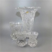 42 Lot of 4 Crystal Pieces ~ Vases & Toothpick Hol