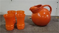 Vintage Juice Pitcher & (4) Glasses