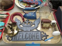 Painted Sad Iron, Horseshoes, Metal Welcome Sign,+